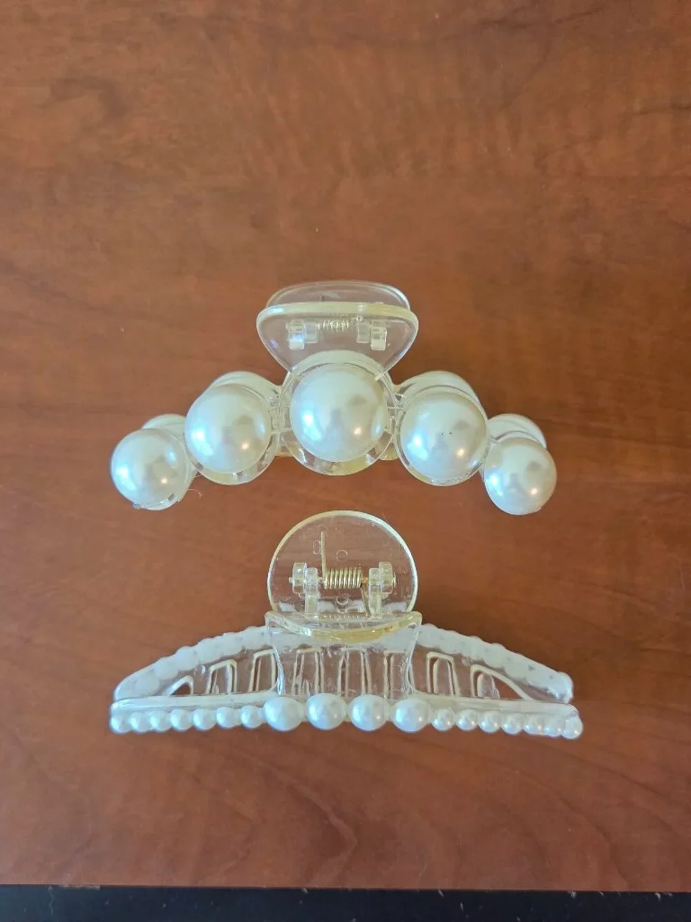 Two Hair Claw Clips with White Pearls NEW Lot Bundle